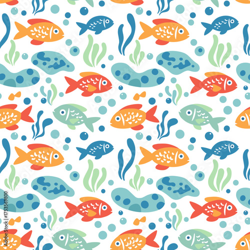 Seamless horizontal vector border featuring fish