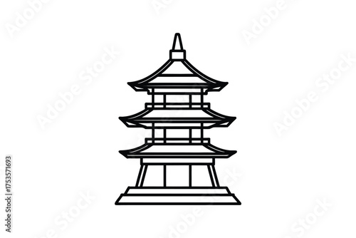 Detailed outline of a traditional asian pagoda building silhouette