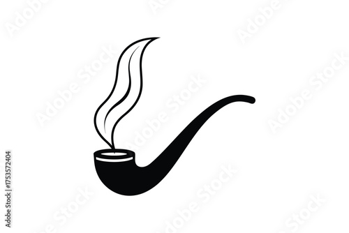 A simple black and white illustration of a curved smoking pipe silhouette
