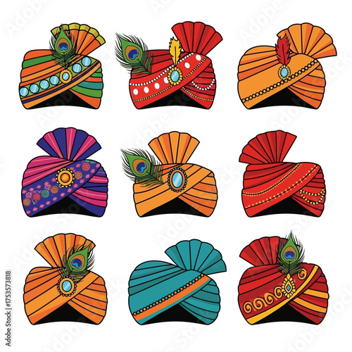 Colorful turban collection, a vibrant cultural celebration, perfect for festive event invites and Indian wedding designs, adding a touch of tradition and style