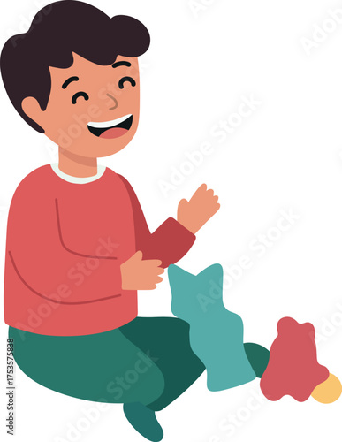 Happy Boy Unpacking Presents