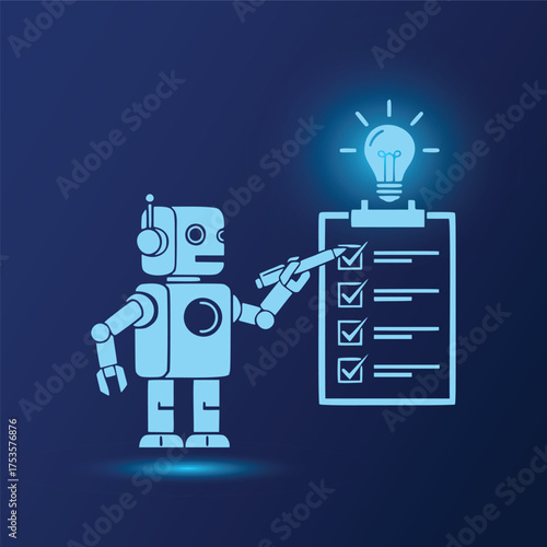 AI Robot Automation Checklist Light Bulb Bright Idea Technology Concept Design