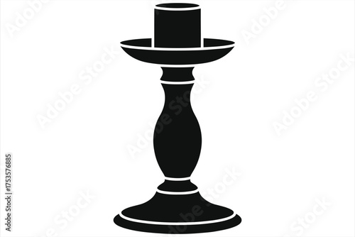 Vintage candlestick silhouette icon vector isolated on white background – classic pillar candle stand holder clipart for home decor, religious altar, memorial, romantic lighting or logo design