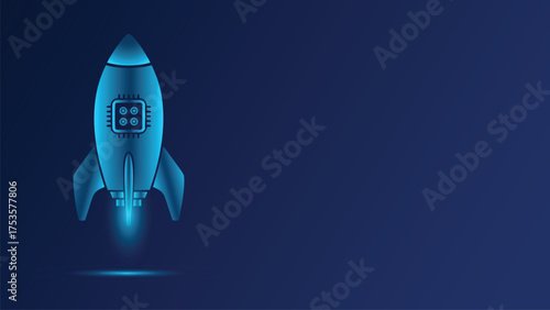 Futuristic Rocket Launching Vector Graphic with Glowing Neon Light