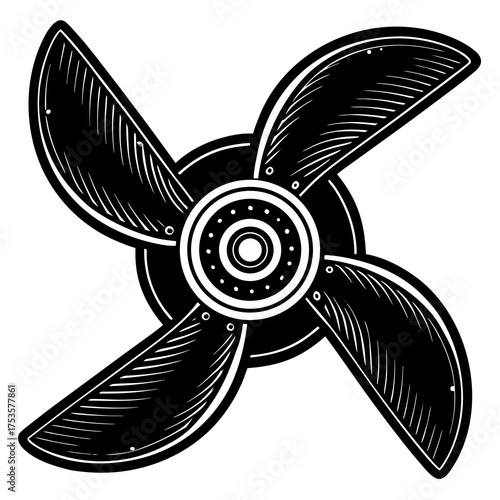 A dynamic stylized graphic illustration of a rotating propeller symbolizing motion power aviation and forward momentum in a clean vector design