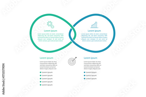 Editable business infographic template with 2 steps options which can be used for presentations banners, workflow layout, annual report, web design.