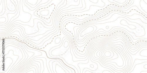 Cartography or terrain path concept .Topographic map background geographic line map with elevation assignments. Modern design with White background with topographic wavy pattern design.