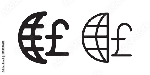 Global finance icon set showcasing the British pound sterling symbol and world globe for international business opportunities vector illustration!