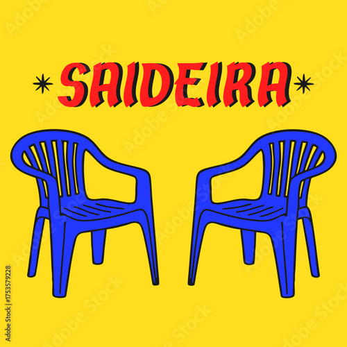 Saideira brasileiro lettering português cadeira de plástico. ilustração