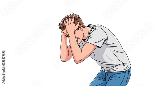 Desperate Man Illustration of Head in Hands, Stress, and Mental Health Crisis