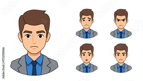 Set of businessman character avatars showing different emotions