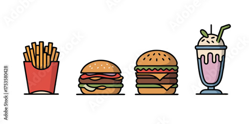 vector illustration of a set of food. vegan burger trio lentil burger black
