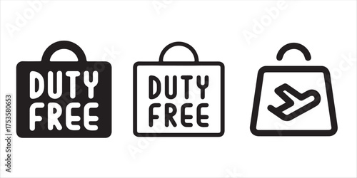 Duty free shopping icons for airport travel and exclusive retail savings offering convenient tax-free purchasing opportunities vector illustration!
