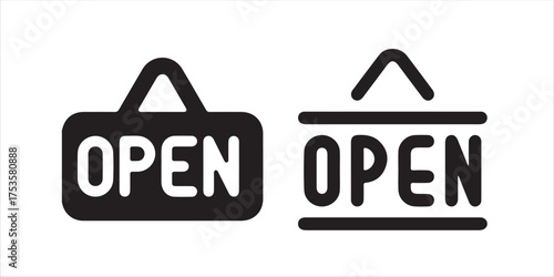 Two modern open sign icons for business welcoming customers and promoting sales with a clean design on storefronts now vector illustration!