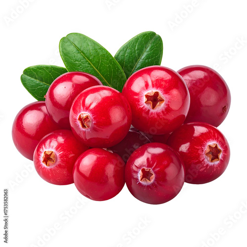 Wallpaper Mural A pile of vibrant, red berries, with green leaves, isolated on a black background Torontodigital.ca