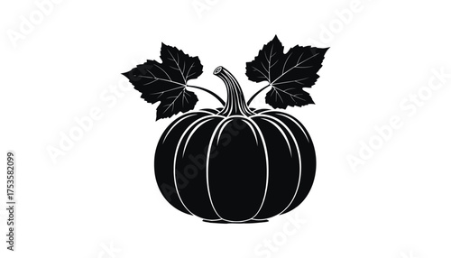 Vector art of black pumpkin with leaves