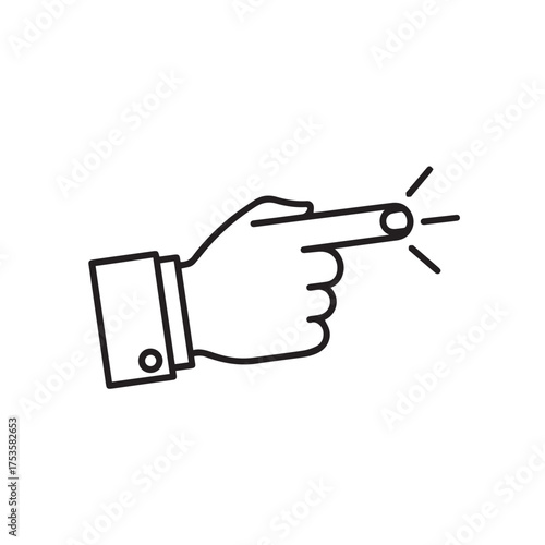 Simple black and white illustration of a hand pointing with a finger