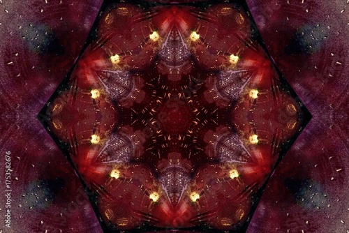 Tableau sur toile Mystical dark red kaleidoscope pattern with star shape and rain texture for spir