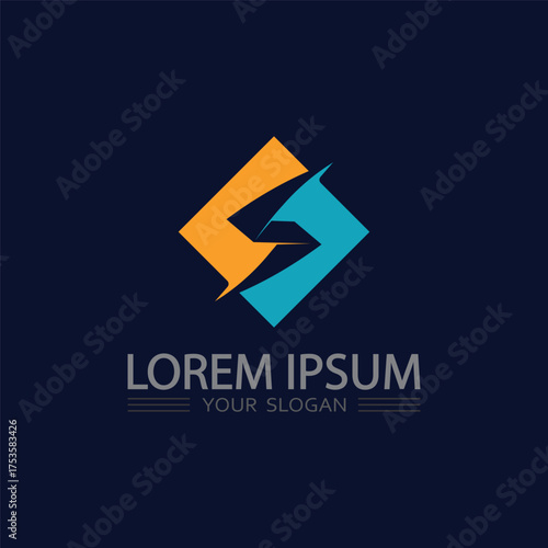 Futuristic electric bolt vector logo symbol for energy company and power innovation concept