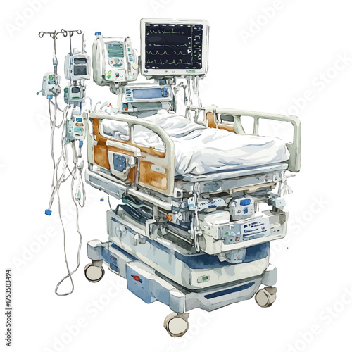 watercolor of ICU, vector, isolated on a white background.