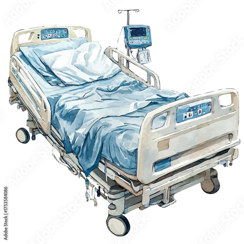 ICU, watercolor illustration vector, isolated on a white background.