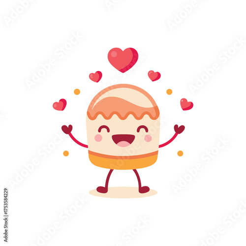 Cute cartoon cake character expressing love and happiness cheerfully