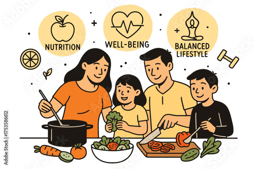 Family cooking together promotes healthy living and nutrition