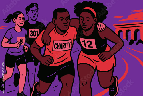 Diverse runners participating in a charity event on a track