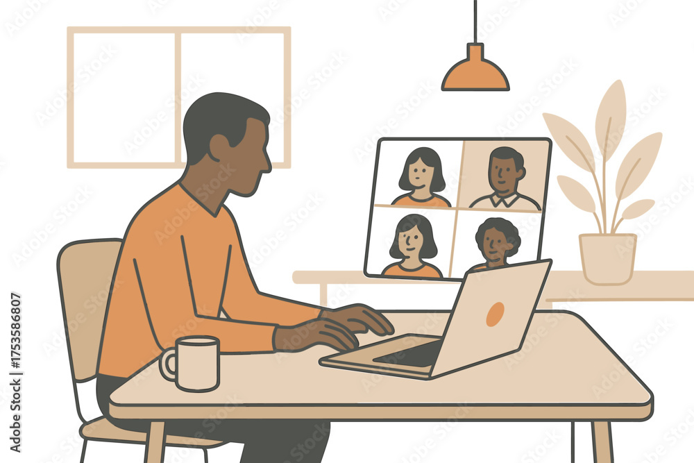 Fototapeta premium Remote work routine with virtual meeting in modern home office