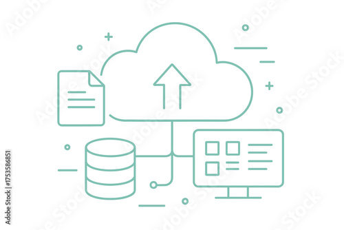 Cloud computing data upload concept with linear design elements