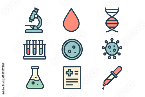 Minimalist flat icons of healthy food ingredients and drinks set on white background