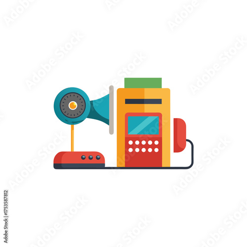 Retro Futuristic Gadgets Vector Illustration of Communication and Technology