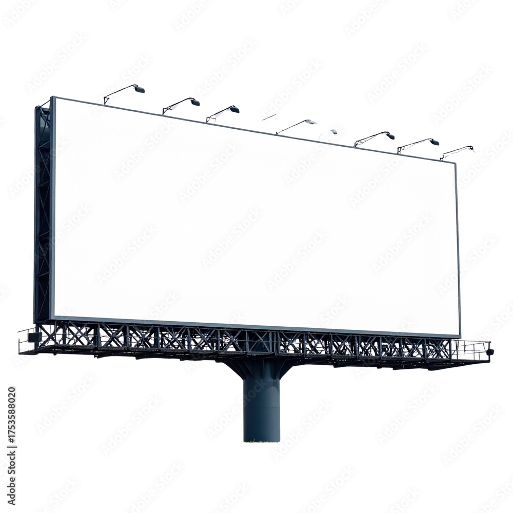 Obraz premium Large Horizontal Billboard with Bright White Screen, Front View, Isolated on Transparent Background 