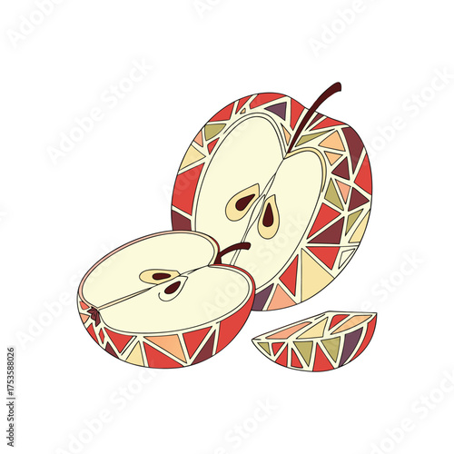 Stylized Apple Illustration with Triangular Mosaic Pattern on White Background