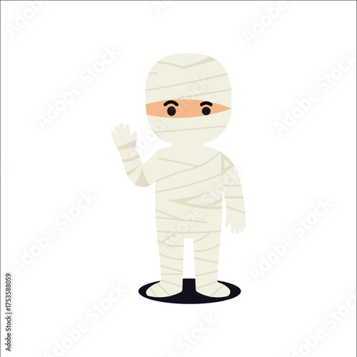 Illustration of cute mummy waving hand isolated on white background for halloween concept