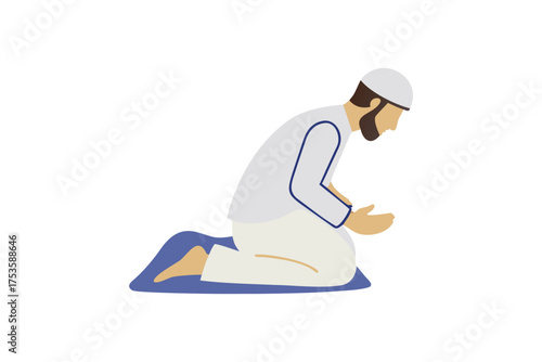 A man in traditional clothing is shown deeply engaged in prayer