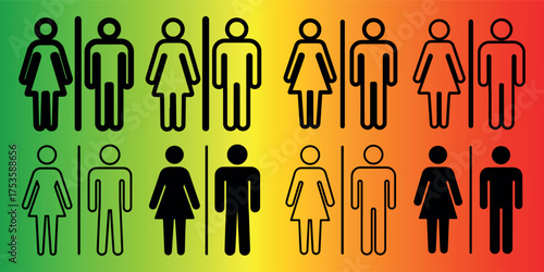 Gender Equality Pictograms on Rasta Gradient Background: Symbolizing Diversity and Inclusion