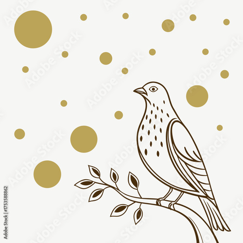 Vector art of bird on branch with dots