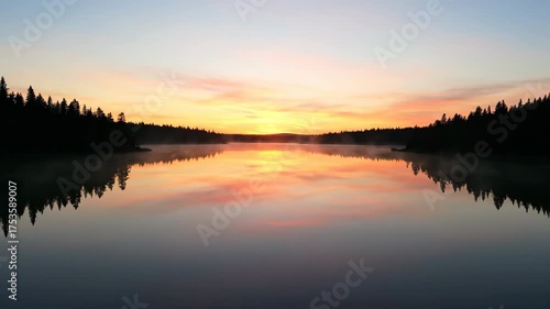 Wallpaper Mural Breathtaking aerial view of a calm lake at dawn, reflecting the vibrant sunrise colors peace, mirror, glassy Torontodigital.ca