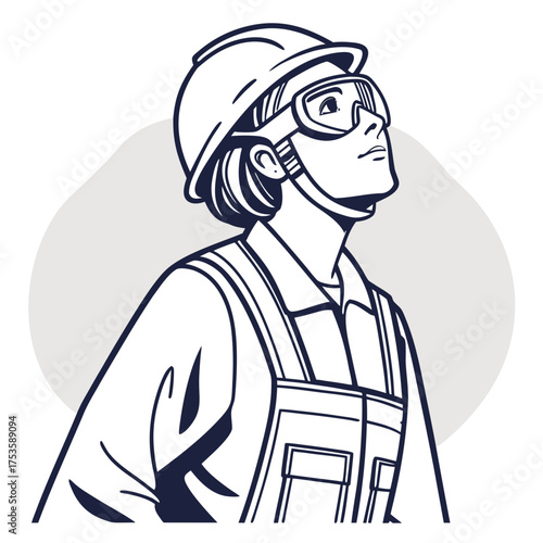 Vector art of female engineer looking up