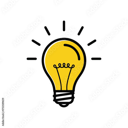 Isolated lightbulb illustration symbolizing innovation inspiration and creative thinking providing a bright idea concept on a white background