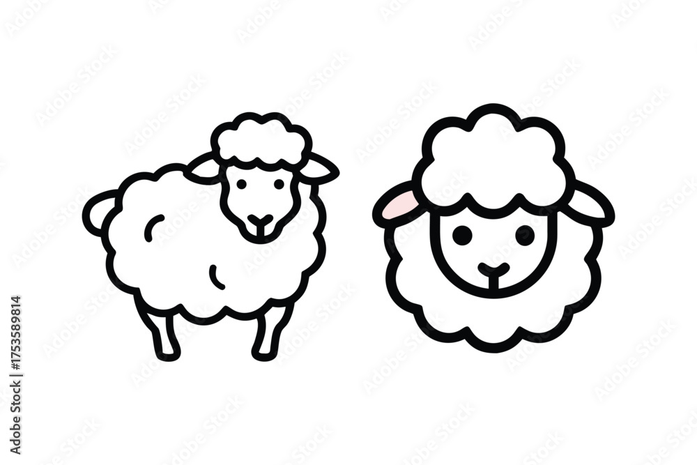 Obraz premium Two adorable sheep icons presented in a simple black and white style