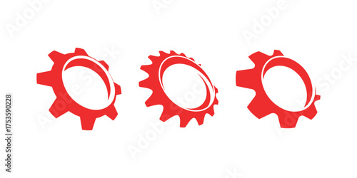 Red Gear Icons with Swirls on White Background: Mechanical Design Elements for Projects