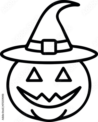 Happy helloween pumpkin with witch hat Vector icon