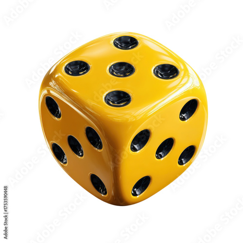 Bright yellow dice on a transparent background