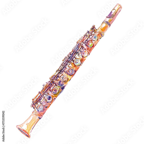 watercolor vector of Flute, isolated on a white background.