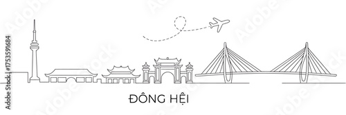 Minimalist line art skyline of famous landmarks and architecture featuring a monument