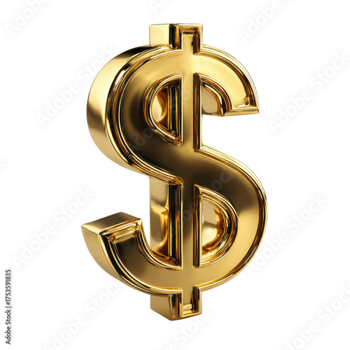 Gold dollar symbol on clear background