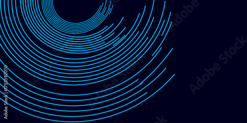 Abstract blue background swirl pattern with light circles and tunnel motion lines