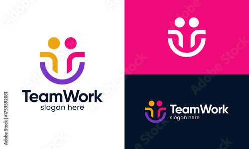 Team work logo design vector illustration. Human unity concept design graphic with a Smile logo. Icon, symbols, creative